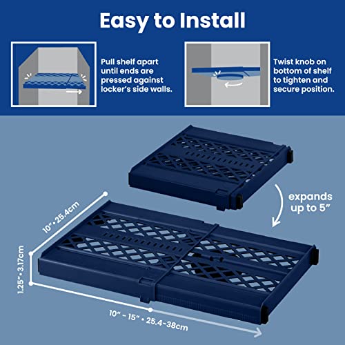 LockerMate Adjust-A-Shelf Locker Shelf 2-Pack Blue, Fits Any Height, Easy Install