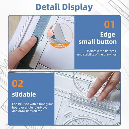 QIJIAA Imperial A3 Drafting Board with Adjustable Angle & Measure System, Portable