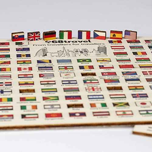 World Flags Wooden Markers (346 Pieces) Adhesive Back Thumb Tacks map Push pins - for Bulletin Board, Wooden map, Office