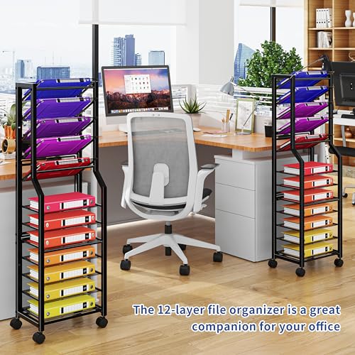 Simple Trending 12-Tier Mobile File Cart with Lock - Black