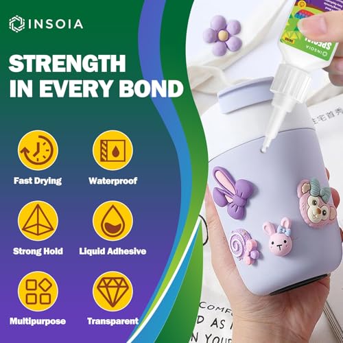 INSOIA Clear Silicone Glue 20g with Precision Tips - Strong Waterproof Bond