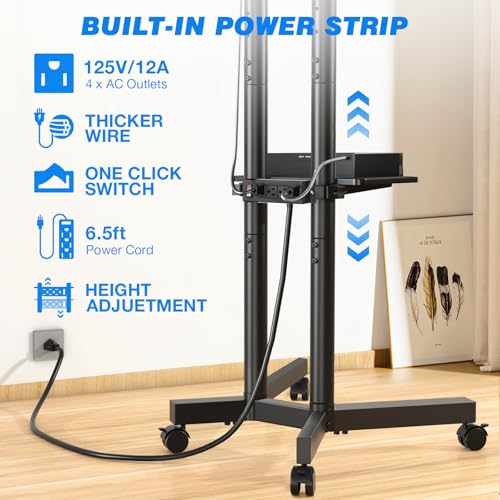 Rfiver Mobile TV Cart with 4-Outlet Power Socket, 32-75 Inch TV Stand (Black, 23-75")