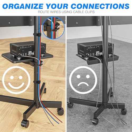 Rfiver Mobile TV Stand for 23-60 Inch LCD LED Flat/Curved Panel Screen TVs up to 88 lbs, Rolling TV Stand with Adjustable Shelf & Tilt, Portable Floor Stand on Wheels for Bedroom, Living Room, Office