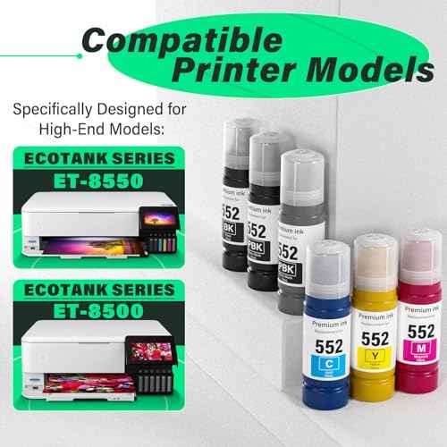 552 Ink Refill Bottles 6 Pack (NotSublimation Ink) Compatible Replacement for Epson Ecotank Photo ET-8550 ET-8500 ET8550 ET8500 8550 8500 Printer, T552 Ink Refill Bottles (BK Pigment, PB C M Y GY Dye)