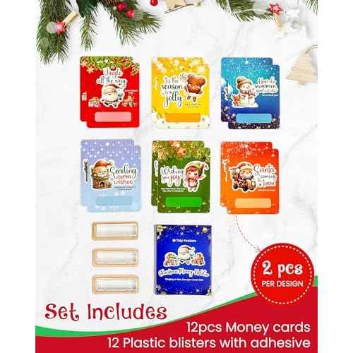 12 Sets of Christmas Money Holders for Cash, Funny Ways to Give Money as a Gift, Money Holder for Cash Gift, Money Ornament, Variety of Unique Cards With Plastic Lip Balm Tray With Adhesive
