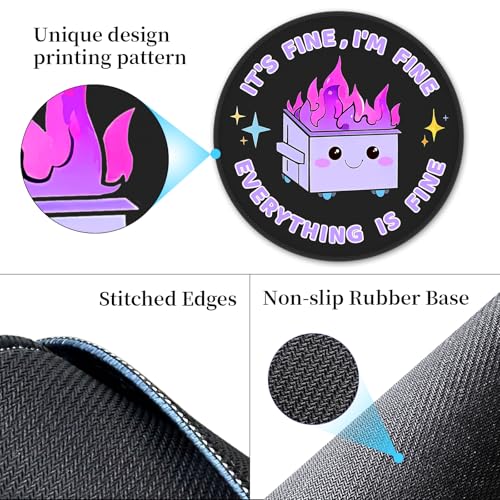 Hancynir Funny Mouse Pad for Desk - Purple Dumpster on Fire Round Mousepad