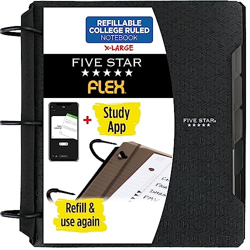 Five Star Refillable Notebook with TechLock Rings, 300 Sheets, College Ruled, Black, 1 Pack