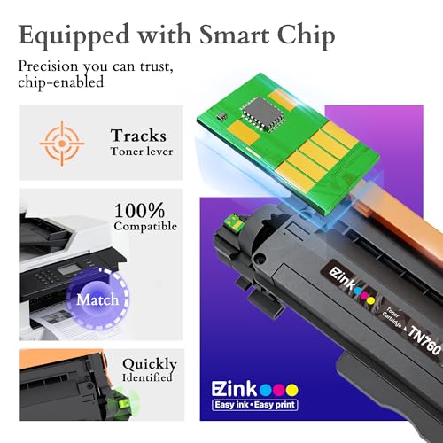 E-Z Ink 4-Pack TN760 High-Yield Toner Cartridges for Brother Printers
