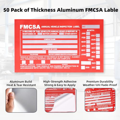 50-Pack DOT & FMCSA Vehicle Inspection Report Forms with Waterproof Aluminum Labels