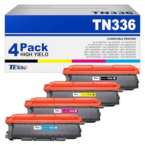 TN336 TN-336 Toner Cartridges 4 Pack Replacement for Brother TN336 Compatible with Brother MFC-L8850CDW HL-L8350CDW MFC-L8600CDW HL-4150CDN MFC-9970CDW (BCMY, 4 Pack)