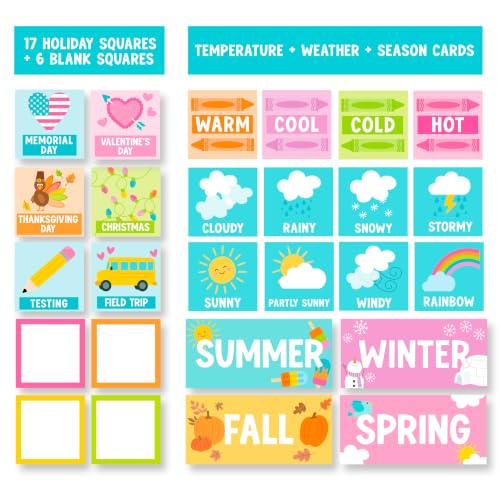 Colorful Pastel Classroom Calendar Pocket Chart with 45 Pockets - 24x29"
