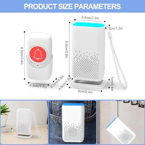 Caregiver Pager, Rechargable Wireless Call Button 2000+ Feet, 5 Alert Modes, 58 Melodies, SOS Alert Nurse Calling System for Patien Elderly Monitoring at Home, 2 SOS Button + 1 Receiver