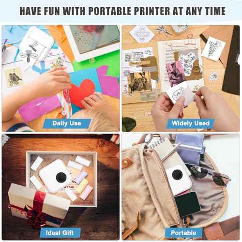 Mini Sticker Printer Thermal Printer with 10 Rolls Papers and Stickers for Picture, Receipt, Notes, Lists, Label, Memo, Sticker Portable Printe for iOS&Android