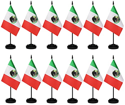 Tibijoy 12 Pack Mini Mexico Flag Set - Desktop Decorative Flags with 13" Pole