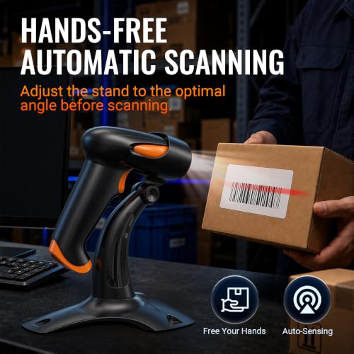 Tera Wireless Barcode Scanner with Stand - 1D/2D/QR 3-in-1, Orange