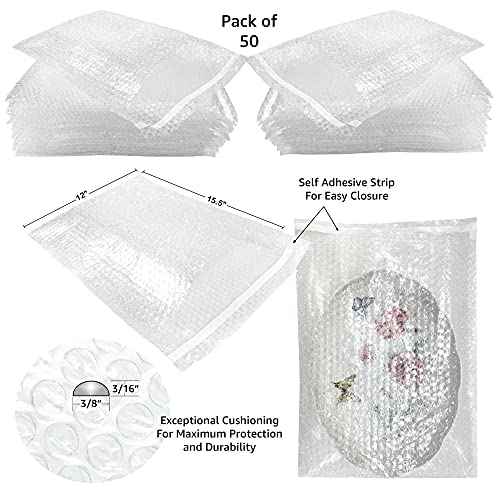 StarBoxes 50 Bubble Out Bags 12x15.5" - #7 Wrap Pouches Envelopes Self-Sealing