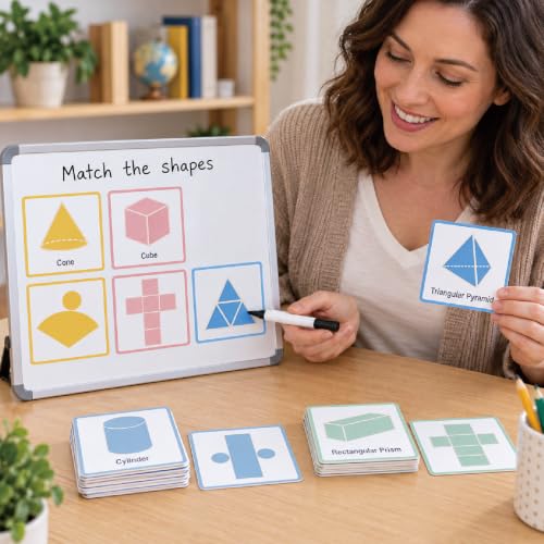 Jianwen 3D Shapes Magnetic Flash Cards Set of 24, Colorful Geometry Nets for Classroom Learning
