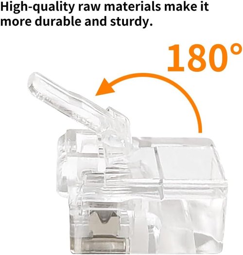 RJ11 Connectors by RJ11 | 6P4C Telephone Line Cable Male Plug - 100 Pieces Pack