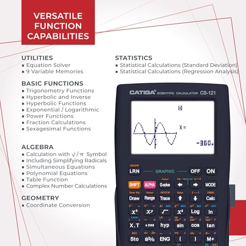 CATIGA Black Scientific Graphing Calculator CS-121 for Students