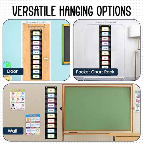 Essex Wares - 9" Wide x 44" Tall Pocket Chart, Black - Sturdy Pocket Chart for Classroom for Sentence Strips - Easy to Use & Hang, Reusable Black Pocket Chart