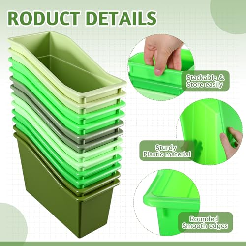 12-Pack Plastic Book Bins with Labels for Classroom & Office Storage