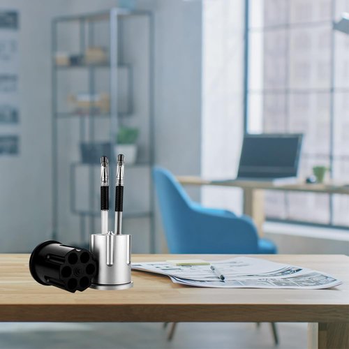 Rotating Revolver Pen Holder, Metal Gun Pencil Holders with 6 Holes, Heavy Duty Aluminum Holder for Men's Birthday Gifts Offices Desk Decoration