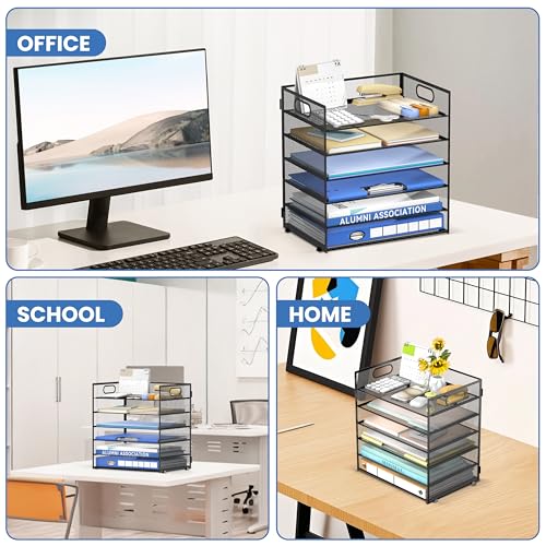 DALTACK Black 6-Tier Desktop File Organizer with Handle - Adjustable Paper Tray