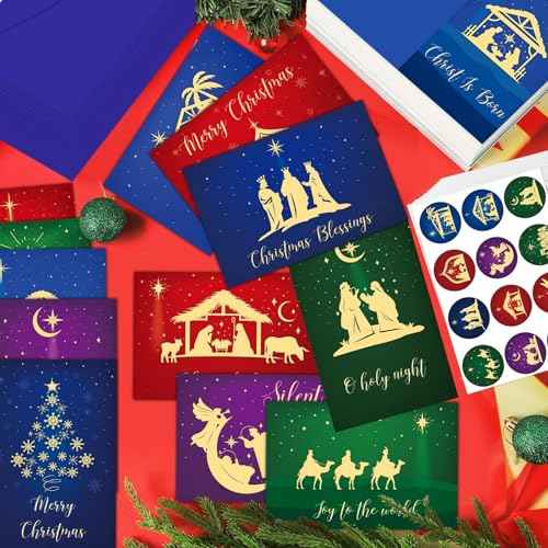 720 Pcs Religious Christmas Cards Bulk Nativity with Envelopes and Stickers Holiday Greeting Cards 12 Assorted Designs Merry Christmas Note Cards Set Blank Inside Religious Theme Xmas Cards