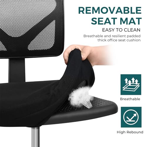 DUMOS Black Armless Mesh Office Desk Chair - Ergonomic Home & Small Space