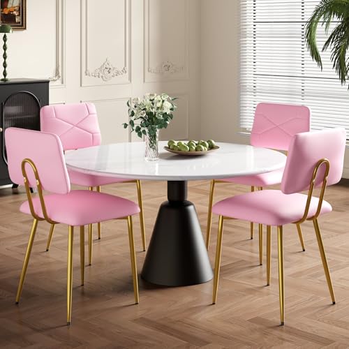 VECELO 4-Pack Pink Stacking Dining Chairs with Tufted Faux Leather