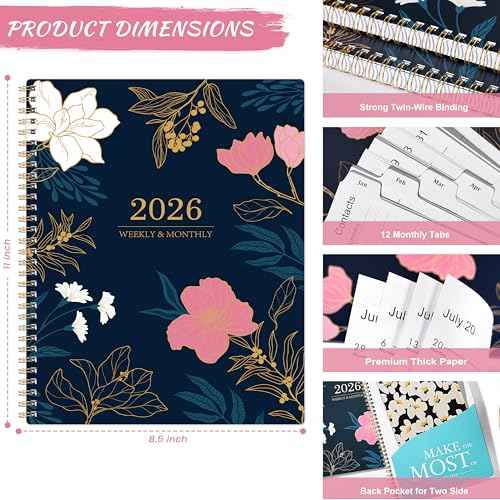 2026 Planner - 2026 Planner Weekly and Monthly, 8.5" x 11", Jan. 2026 - Dec. 2026, Calendar Planner 2026 Spiral Bound with 12 Monthly Tabs
