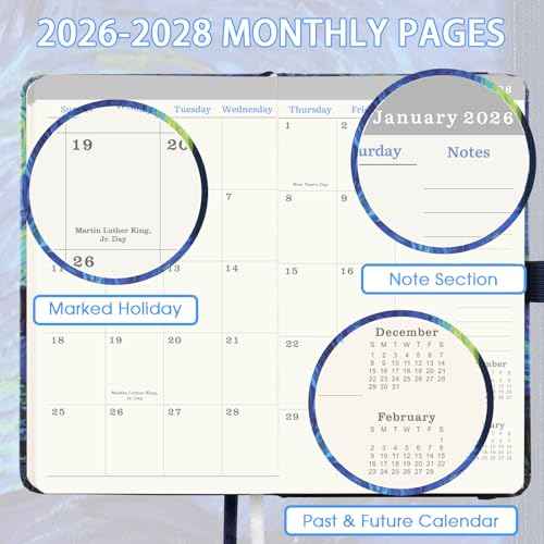 2026-2028 Pocket Planner/Calendar - 3 Year Monthly Planner 2026-2028 from Jan. 2026 - Dec. 2028(36 Months), 3.8" x 6.3", Pen Holder, Inner Pocket and 61 Notes Pages