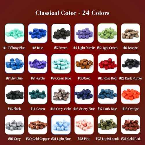 TRINIDa Wax Seal Kit, Premium Wax Seal Stamp Kit with 24 Colors 624 Pcs Beads, Metallic Pens, Warmer, Spoon and Tea Candles for Wedding Invitation, Letter Envelope, Gift Cards & DIY Crafts
