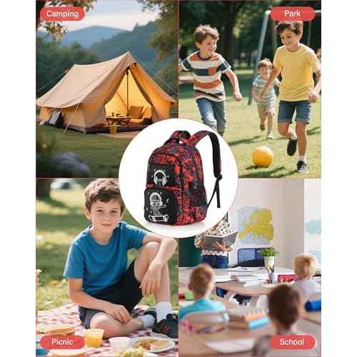School Backpack for Boys Backpacks for Kids Camo Bookbag Teens Middle School Bags Waterproof Travel Backpack-Red