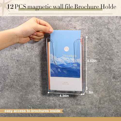 12 Pcs Magnetic Brochure Holder 4x6 Inch Flyer Holder Acrylic Brochure Holders Attaches to Metal Surfaces Magnetic Trifold Holder Holds for Office Exhibition Advertising