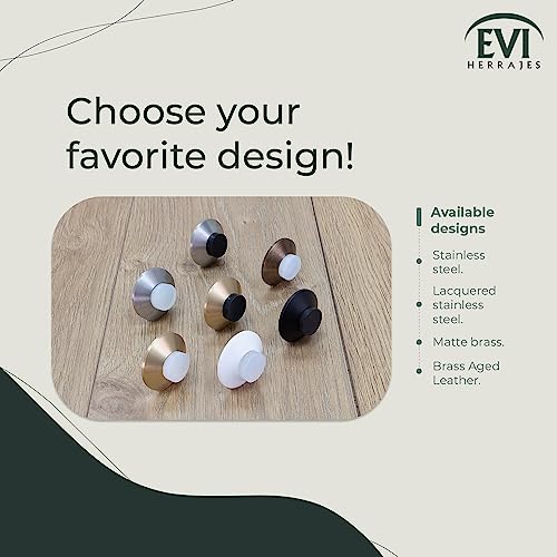 EVI Herrajes | Doorstop for Wall Placement | 45 x 17 mm | Stainless Steel White Lacquered | White and Black Rubber Included | Adhesive Installation or with Screw