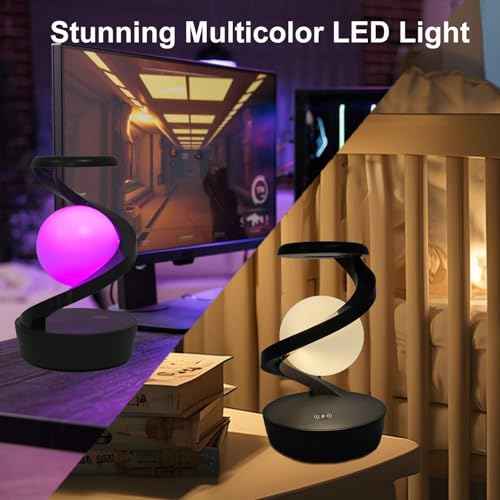 LED 360¡Æ Spiral Rotating Desk Lamp with Wireless Charger, Modern Table Lamp, Cordless Desk Lamp Rechargeable, Multicolor LED Levitating Night Light