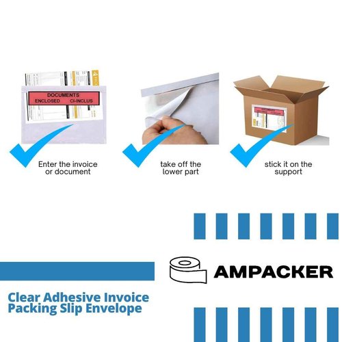 Clear Adhesive 10"x12" Top Loading Packing List/Shipping Label Envelopes Clear (10"x12", 500, Pack)