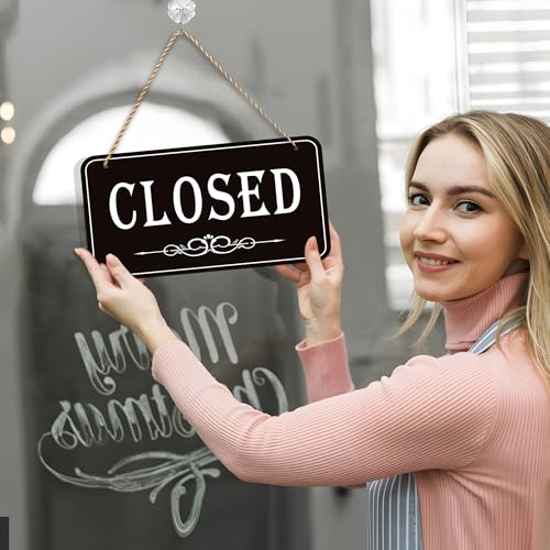 Open Closed Signs for Business, 12x6.7 Waterproof Double Sided Come In or Closed Hanging Sign, Business Open and Closed Hours Flip Sign for Stores Restaurants Bars Shops Door Window