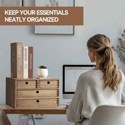 Kirigen Wood Desktop Storage Cabinet/Workspace Document Office necessity Organizer with 4 Drawers/Home,office Letter Mail Sorter with 3 levels/Hold Makeup Box (BR, 3-layer &4 drawers) Dark brown