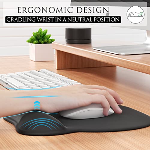 MROCO Black Ergonomic Mouse Pad with Gel Wrist Rest, 9.4 x 8.1 in