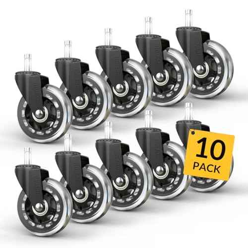 HOLKIE Office Chair Wheels 10pack Roller Blade Caster Rubber Replacement for Office 11x22mm Transparent 3 Inch, Desk Rolling Set of 10 for Hardwood Floors Gaming Chair Wheels Smooth & Silence Gliding