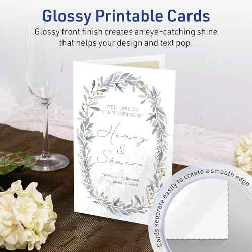 Avery Printable Rectangle Half Fold Greeting Cards, 5.5" x 8.5", Glossy White Cardstock, Laser/Inkjet, 50 Total, Great for Thank You Cards, Event Invitations, and More
