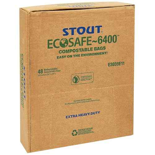 Stout E4860E85 EcoSAfe-6400 Compostable Compost Bags .85mil 48 x 60 Green 30/Box