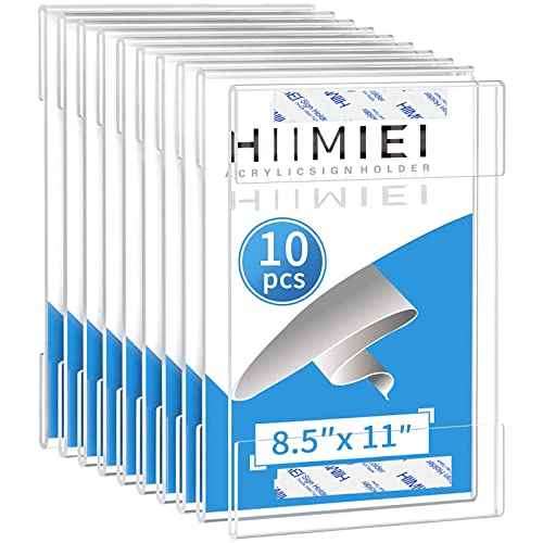 HIIMIEI 10 Pack Clear Acrylic Wall Mount 8.5x11 Sign Holder, Portrait Door Plexiglass Display Sign Holder Adhesive with 3M Tape, Plastic Photo Ads Frames Used in Office Hospital Hotel Store