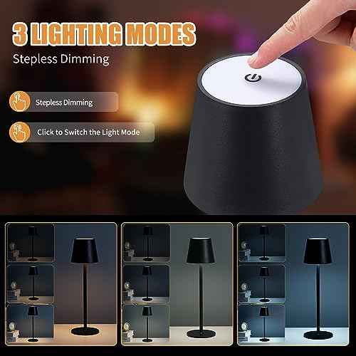 Cordless Table Lamps USB Rechargeable Lamp Simplicity Desk Lamp Built-in 4600 mAh Battery LED Battery Operated lamp with Touch Control Table lamp - Bedroom/Desk/Reading/Patio(2Pcs-Black)