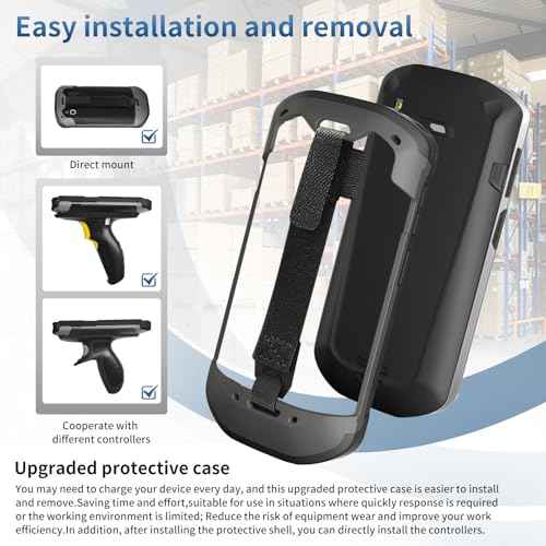 Protective Case Cover for Zebra TC51 TC52 TC56 TC57 TC510K Rugged Boot with Hand Strap for Zebra Phone Case with Tempered Glass (Black)