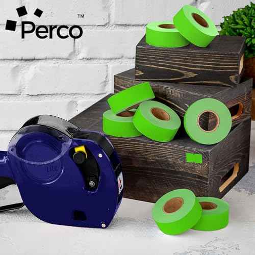 Perco 1 Line Fluorescent Green Labels - 8 Rolls, 1 Sleeve, 8,000 Blank Price and Date Gun Labels for Perco Lite, X, Plus and Pro 1 Line Price and Date Guns - Made in USA