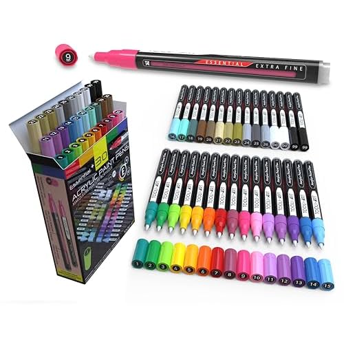 Acrylic Paint Pens Assorted Vibrant Markers for Rock Painting, Canvas, Glass, Mugs, Wood, Fabric, Metal, Ceramics. Non Toxic, Quick Dry, Multi-Surface, Lightfast (EXTRA FINE)