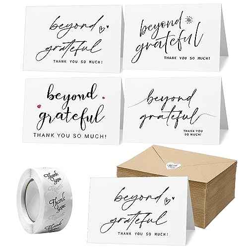 Yeaqee 200 Pack Beyond Grateful Thank You Cards Bulk 4 x 6 Inches Thank You Cards with Envelopes and 500 Pcs Matching Stickers for Baby Shower Wedding Bridal Shower Business Gratitude Gift